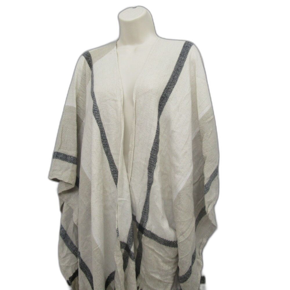 Three Dots Womens Shall White Brown One Size Long Sleeve